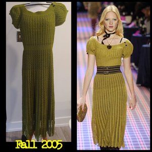 Betsey Johnson Fall 2005 Olive Knit Dress Runway y2k vintage